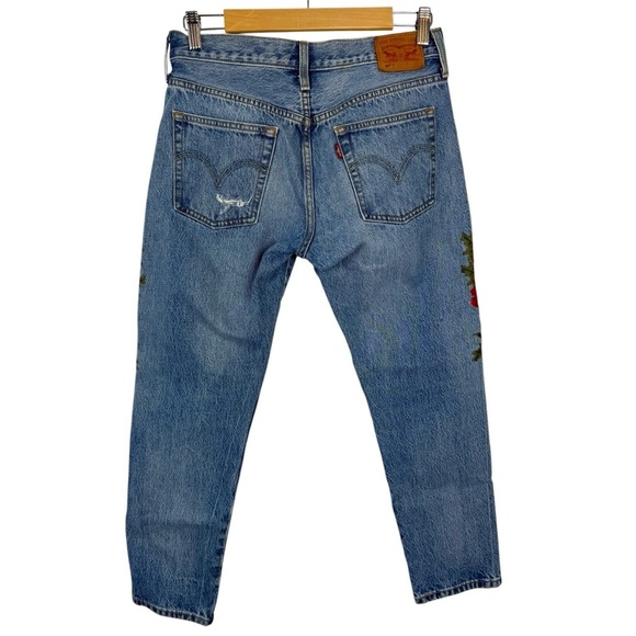 Levi's 501T Floral Jeans Embroidered Distressed Cropped Tapered Crop Denim 26 - Picture 10 of 16